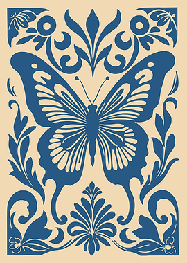 Blue Butterfly Floral Ornament