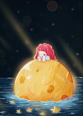 Girl on the Moon Illustration