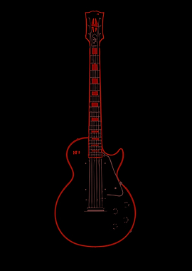Electric Guitar Red Outline on Black