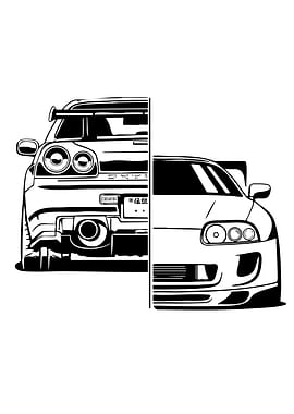 Skyline R34 and Supra Illustration