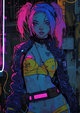 Cyberpunk Girl with Pink and Blue Hair