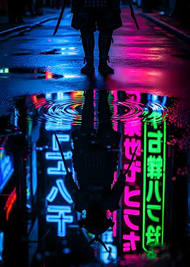 Cyberpunk Samurai Reflection