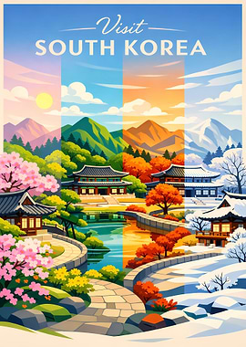 Visit South Korea Four Seasons Poster