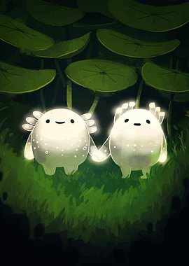 Cute Glowing Creatures Holding Hands