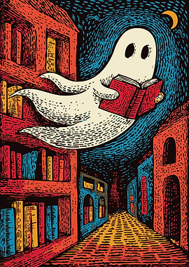 Ghost Reading Book - Cute Halloween