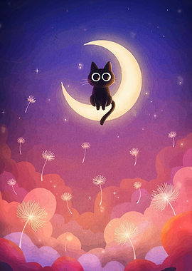Cat on the Moon Illustration