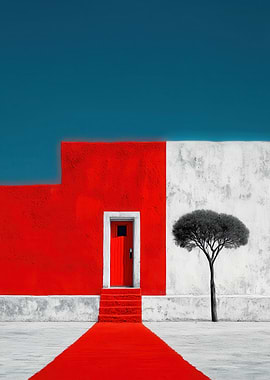 Red Door, White Wall, Blue Sky