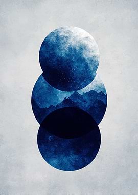 Abstract Blue Circles Landscape Art