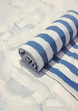 Rolled Blue and White Striped Towel