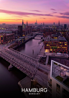 Hamburg, Germany cityscape at dusk