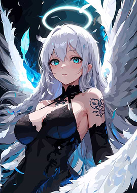 Anime Angel with White Hair and Wings
