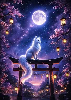 Fox on Torii Gate at Night