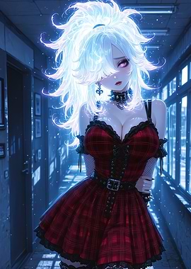 Anime Girl in Red Plaid Dress