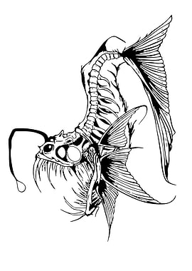 Anglerfish Skeleton Black and White Illustration