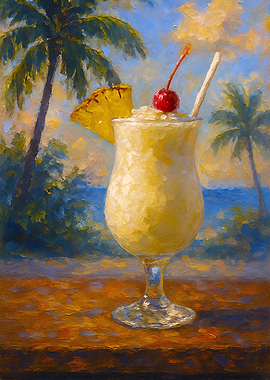Pina Colada Tropical Beach Painting