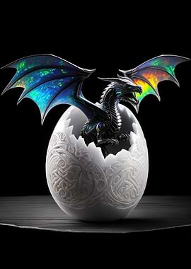 Dragon Hatching from Ornate Egg