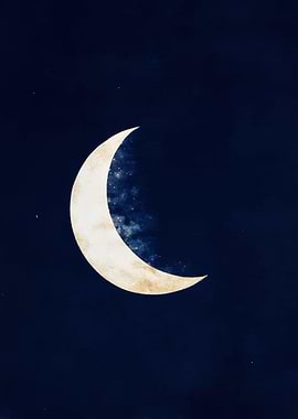 Crescent Moon in Dark Blue Sky