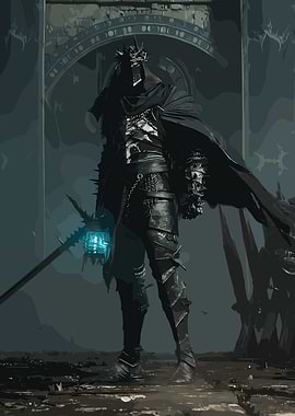 Dark Knight with Glowing Lantern Sword