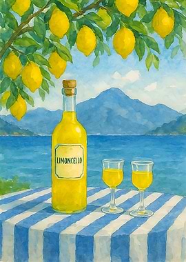 Limoncello with lime Watercoulor Painting