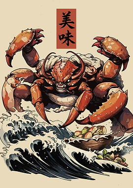 Crab Illustration with Japanese Text