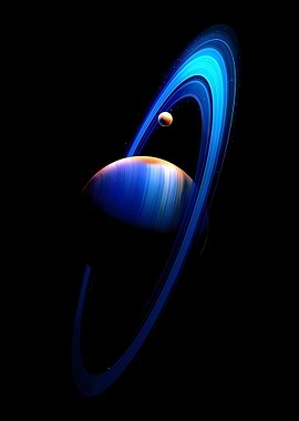 Blue Ringed Planet with Moon