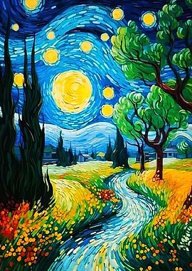 Starry Night Inspired Landscape Painting