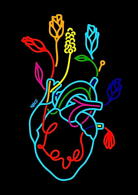 Colorful Heart with Flowers and Love
