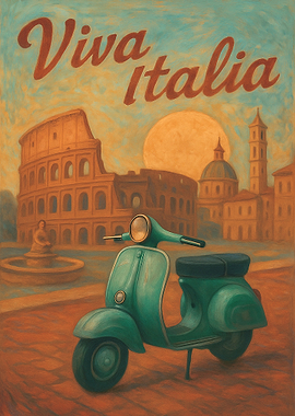 Viva Italia Scooter Rome Travel Poster