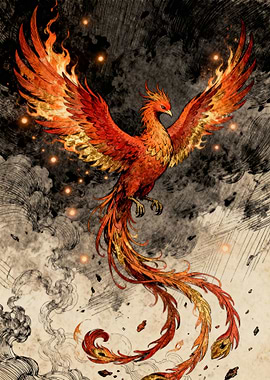 Fiery Phoenix Rising Illustration