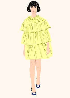 Fashion illustration of woman in yellow dress