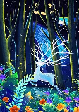 Enchanted Forest Deer Illustration