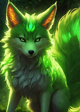 Green Fox with Glowing Details