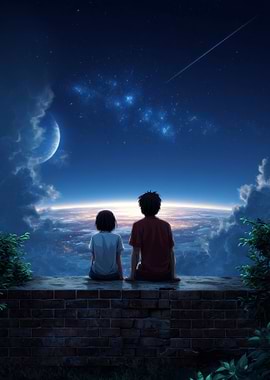 Anime couple watching the night sky