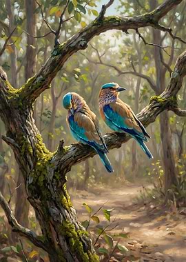 Two Birds on a Mossy Branch