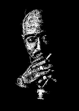 Tupac Shakur Portrait - White on Black