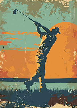 Vintage Golf Swing Silhouette Poster