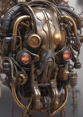 Steampunk Brass Automaton Head — Intricate Mechanical Robot Portrait