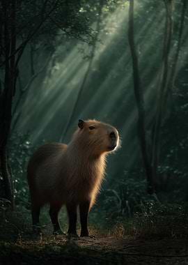 Capybara in Forest Sunlight