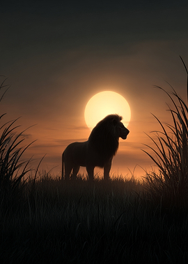 Lion Silhouette at Sunset