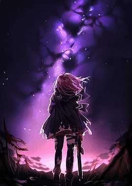 Anime Girl Under Starry Sky