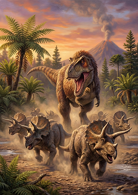 Tyrannosaurus Rex and Triceratops Herd
