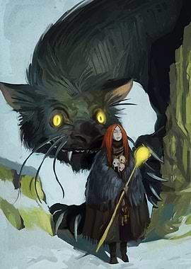 Witch and Beast in Snowy Woods