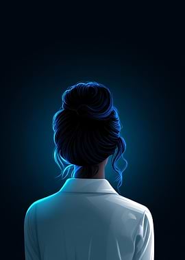 Woman with Bun Hairstyle in Blue