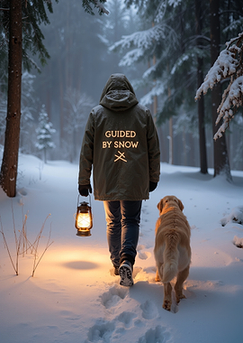 Winter Walk with Dog and Lantern
