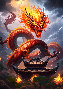 Fiery Dragon over Temple