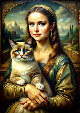 Mona Lisa with Cat Portrait