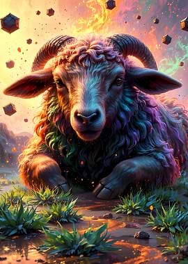 Colorful Ram in a Fantasy Landscape