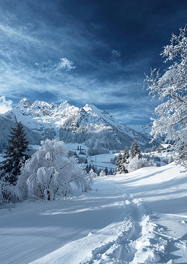 Winter Mountain Landscape with Snow