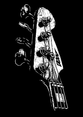 Bass Guitar Headstock Black and White