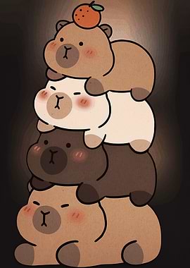 Stacked Cartoon Bears with Orange